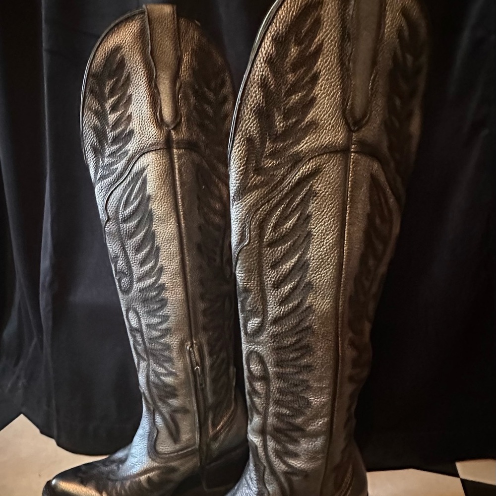 Black Patterned Heeled Boots - image 2